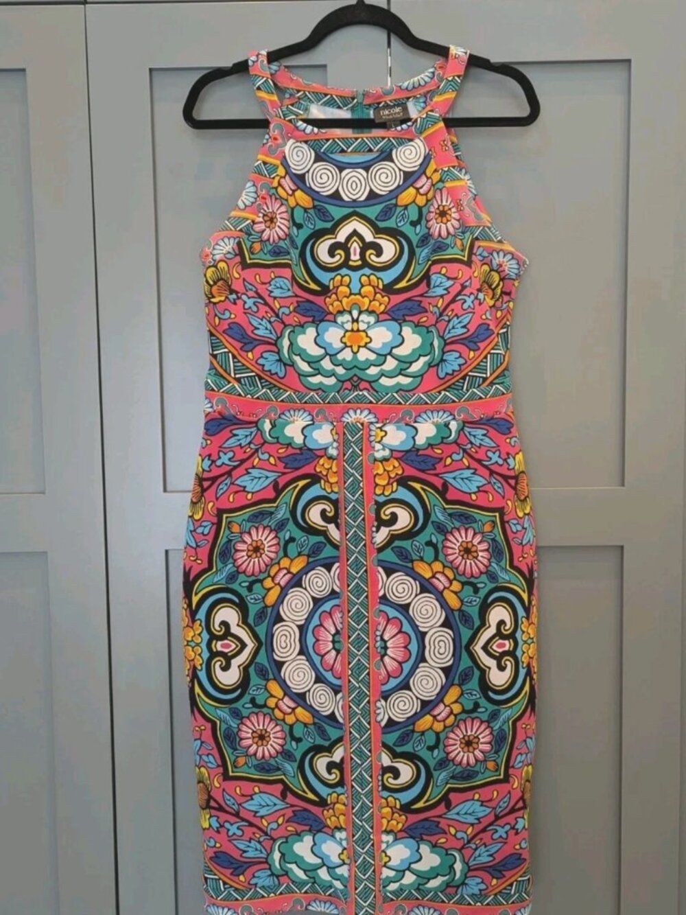 Nicole By Nicole Miller Midi Cocktail Dress Large Sleeveless Artsy Bright Print